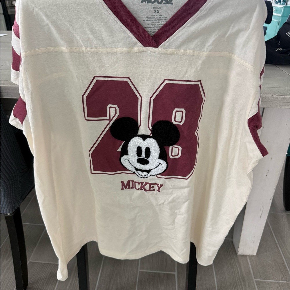 Disney Mickey Mouse Cream and Burgundy Top